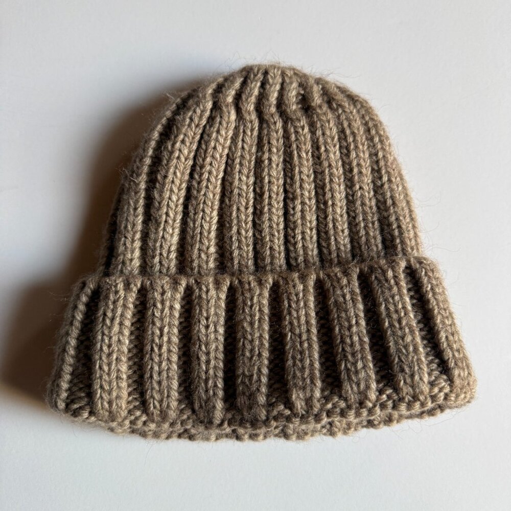 ZARA Ribbed Knit Beanie Hat in Taupe